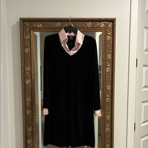 Elegant Black Velvet Dress with Pink Accents